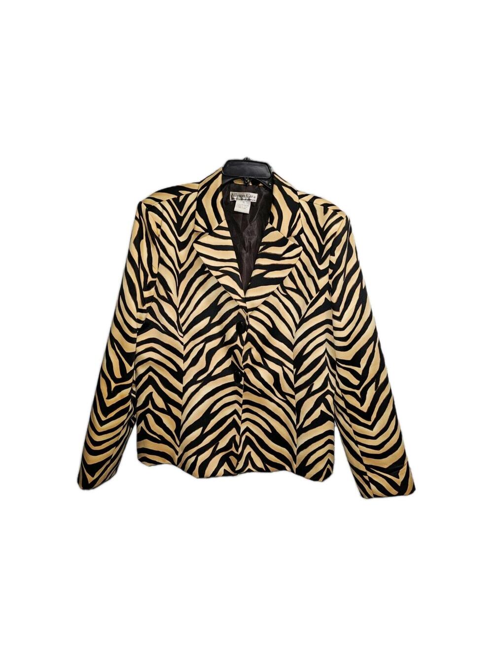 Allyson Cara Zebra Print Blazer Jacket Size 18 Y2K 80s Gold Black Mob Wife Retro